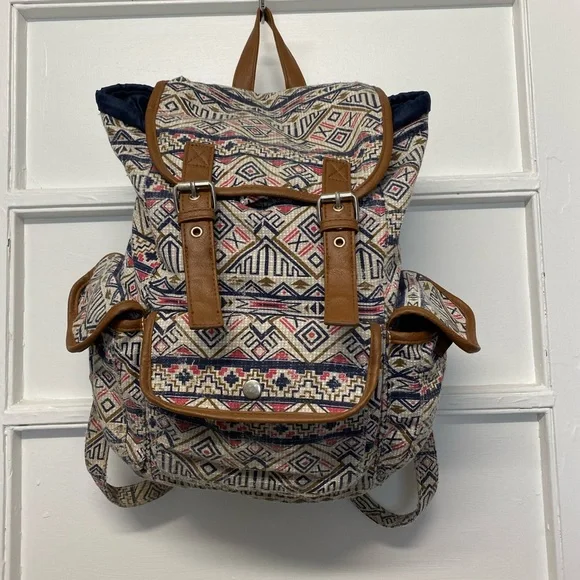 Mudd Tribal school bag Table and Tower Aztec Navy Pink Brown - Picture 2 of 8